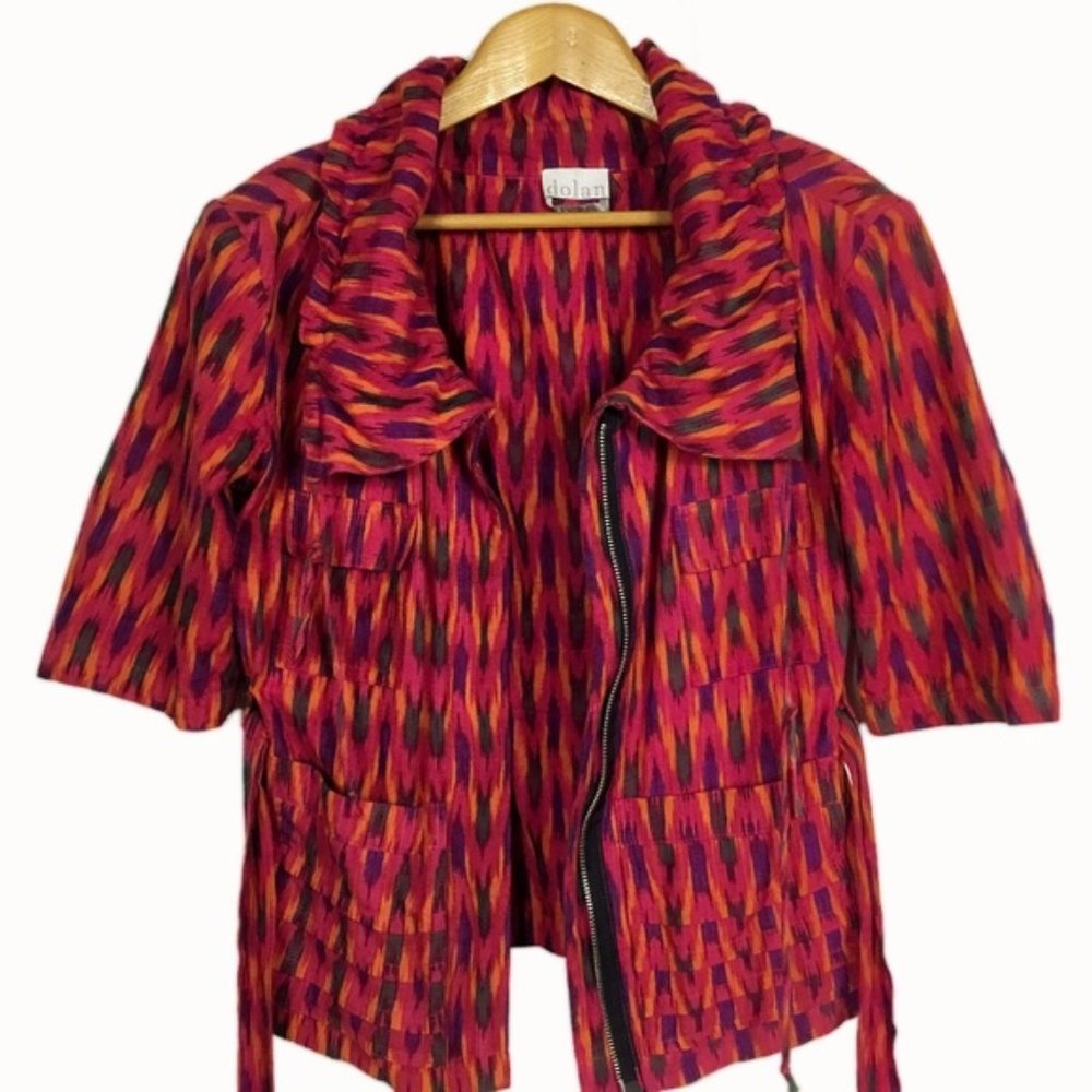 Pink Orange Ikat Print Tie Belt Jacket by Dolan - Picture 4 of 8